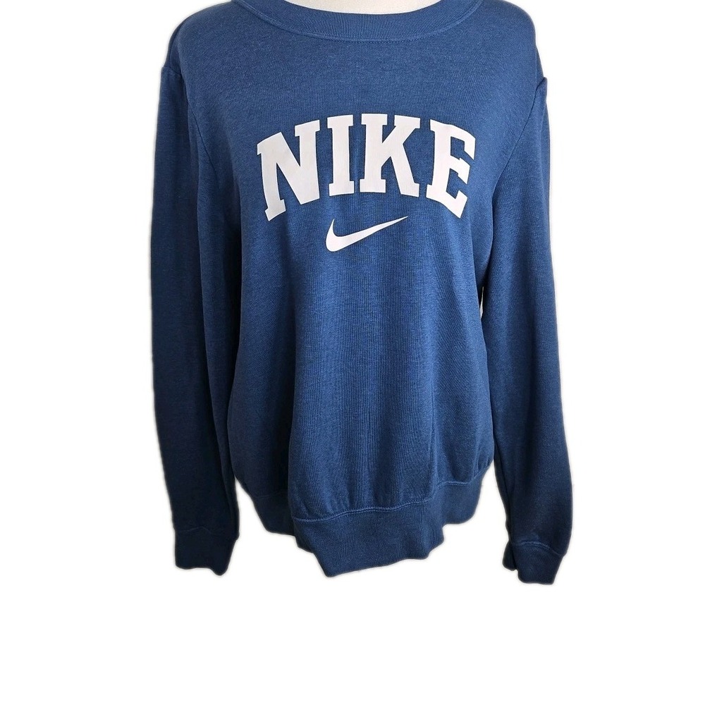 Women's Blue Fleece NIKE  Sweatshirt Size Medium Logo Long‎ Sleeves Pullover